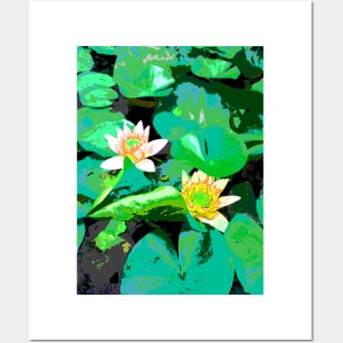 Green garden with water lilies Posters and Art